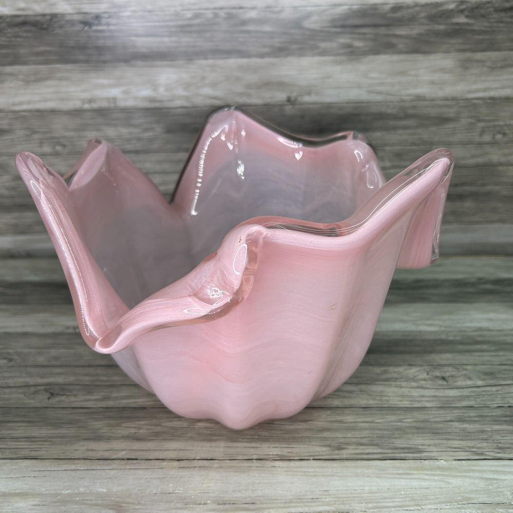 Italian Hand Blown Art Glass Pink Vase Centerpiece Tulip Flower Lotus‎